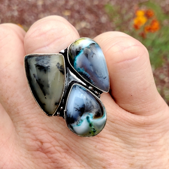 New Unique Multi Dendritic Opal 925 Silver Ring. - Picture 15 of 16